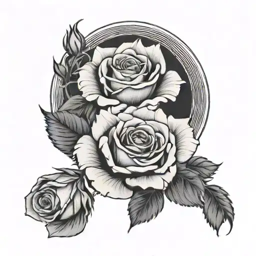 3 roses, waves, ocean, Smokey background, black and grey, 3/4 length sleeve on a man,  tattoo design idea
