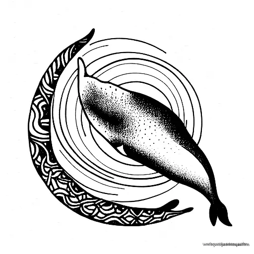 Whale and jellyfish in moon  tattoo design idea