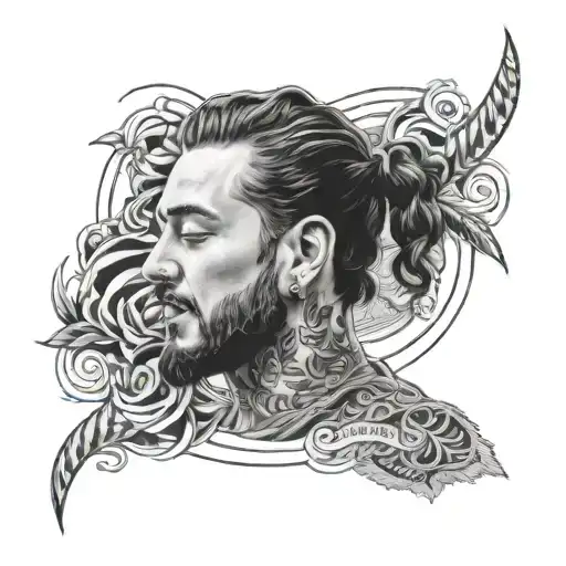 A black and grey tattoo of Post Malone's famous tattoos on your client's own arm, creating a unique tribute to the artist tattoo design idea