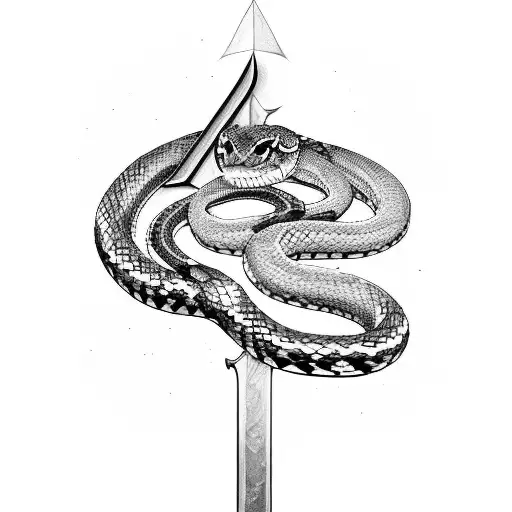 sword with snake and flowers tattoo design idea