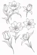 One of each: lily, carnation, tulip flower intertwined tattoo design idea
