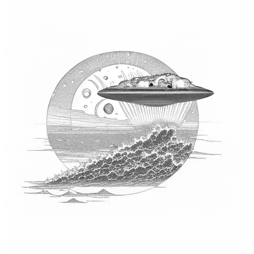 ufo beaming over my sleeping shih-tsunami tattoo design idea
