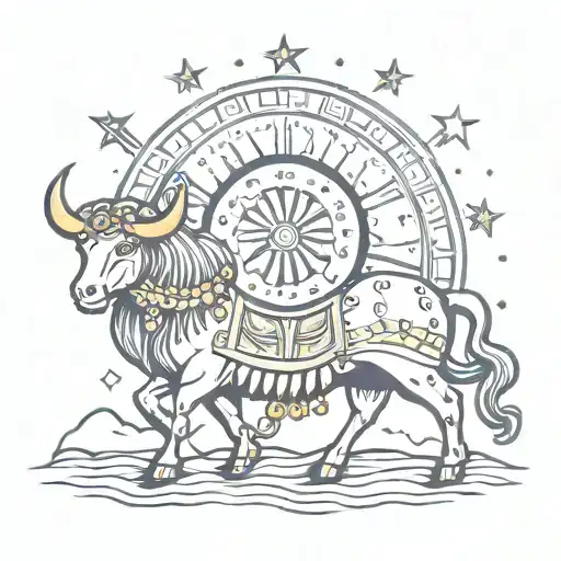 caravan, sun, taurus zodiac sign tattoo design idea