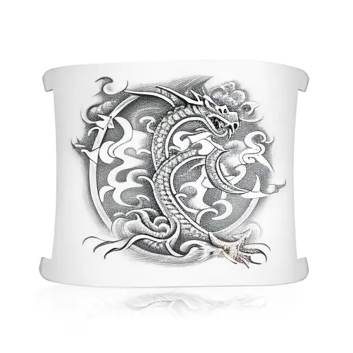 tribal armband with Japanese dragon and with Viking runes tattoo design idea
