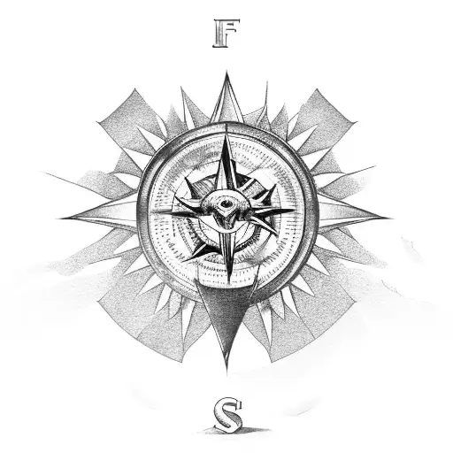 A lion roaring in front of a compass, symbolizing strength and direction in life tattoo design idea