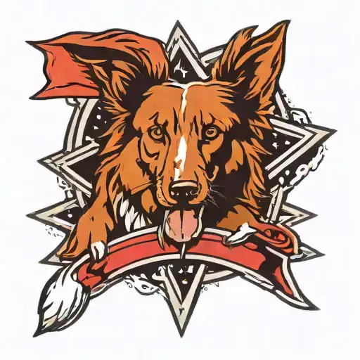 red star with black border collie tattoo design idea