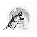 wolf howling under a tree infront of a red moon tattoo design idea