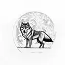 wolf howling under a tree infront of a red moon tattoo design idea
