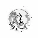 wolf howling under a tree infront of a red moon tattoo design idea