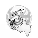 wolf howling under a tree infront of a red moon tattoo design idea