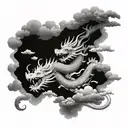 japanese dragon flying with clouds floating tattoo design idea