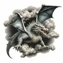 japanese dragon flying with clouds floating tattoo design idea