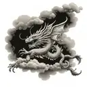 japanese dragon flying with clouds floating tattoo design idea