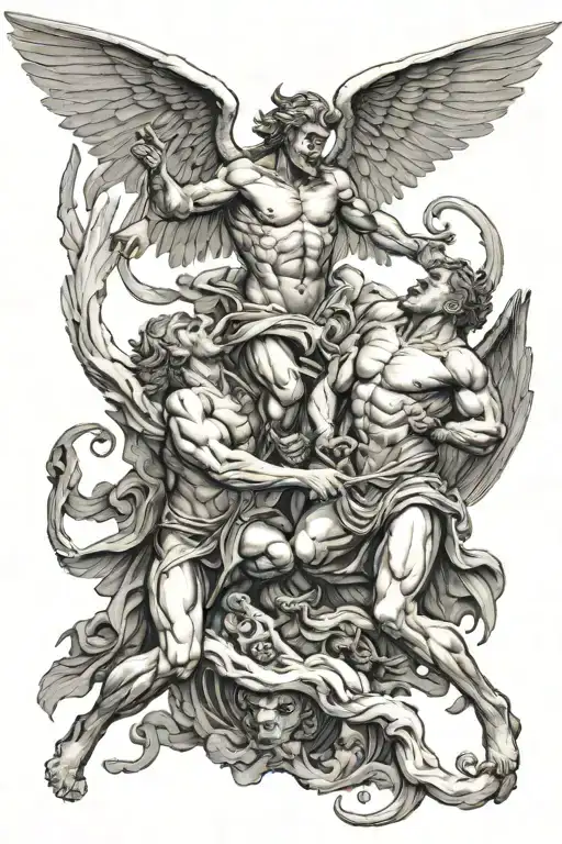 angels and demons fighting   tattoo design idea
