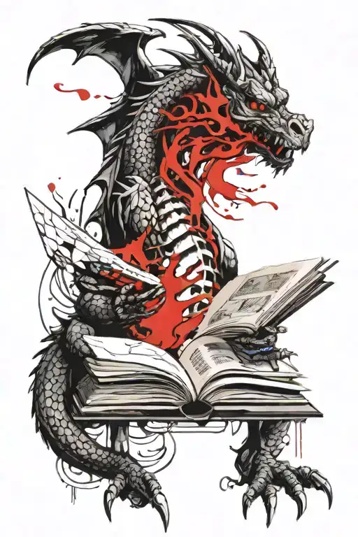 dragon reading book tattoo design idea