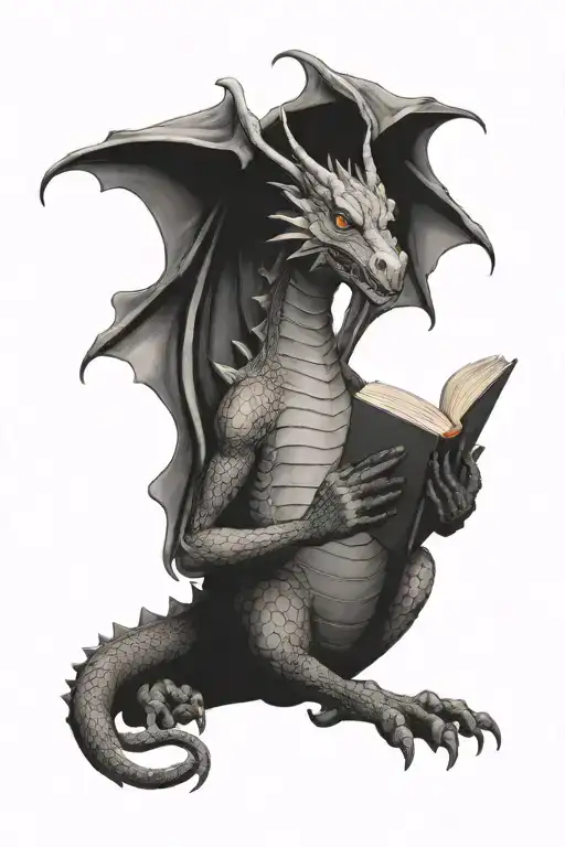 dragon reading book tattoo design idea