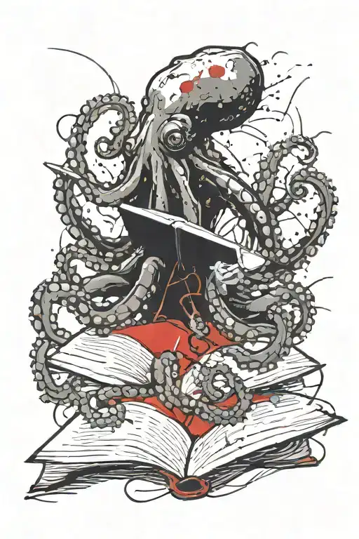 octopus  reading book tattoo design idea