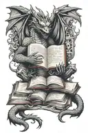 dragon reading book tattoo design idea