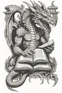 dragon reading book tattoo design idea