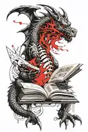 dragon reading book tattoo design idea
