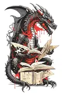 dragon reading book tattoo design idea