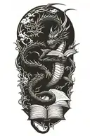 dragon reading book tattoo design idea