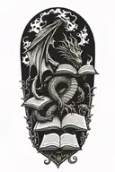 dragon reading book tattoo design idea