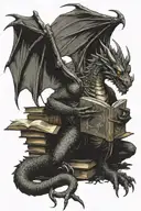 dragon reading book tattoo design idea