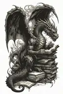 dragon reading book tattoo design idea