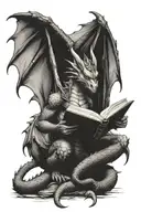 dragon reading book tattoo design idea
