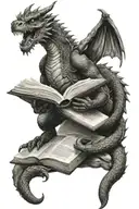 dragon reading book tattoo design idea