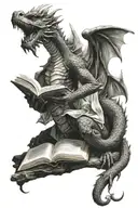 dragon reading book tattoo design idea