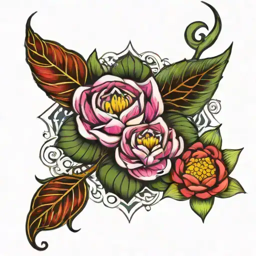 celtic father daughter knot with water lily and larkspur tattoo design idea