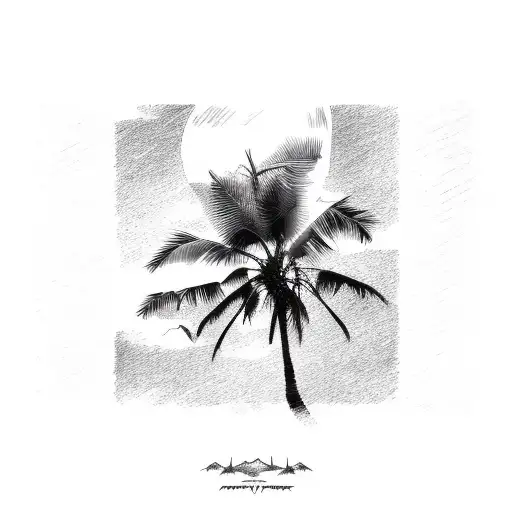 palm tree sunset tattoo design idea