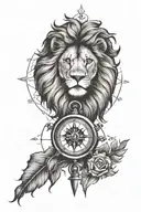 Compass and Lion head tattoo design idea