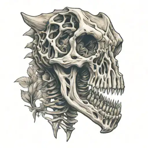 dinosaur bones, anatomical skeleton, tattoo design idea