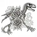 Rosedinosaur skeleton, anatomical, with bone signatures tattoo design idea