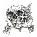 Rosedinosaur skeleton, anatomical, with bone signatures tattoo design idea