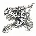 Rosedinosaur skeleton, anatomical, with bone signatures tattoo design idea
