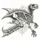 Rosedinosaur skeleton, anatomical, with bone signatures tattoo design idea