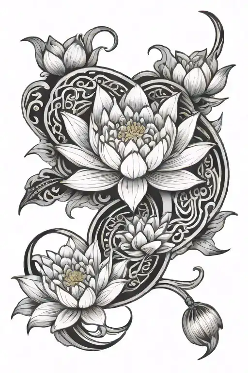 Crescent moon water lily Chinese love knot tattoo design idea