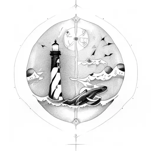 Lighthouse and Orca tattoo design idea