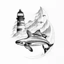 Lighthouse and Orca tattoo design idea
