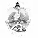 Lighthouse and Orca tattoo design idea