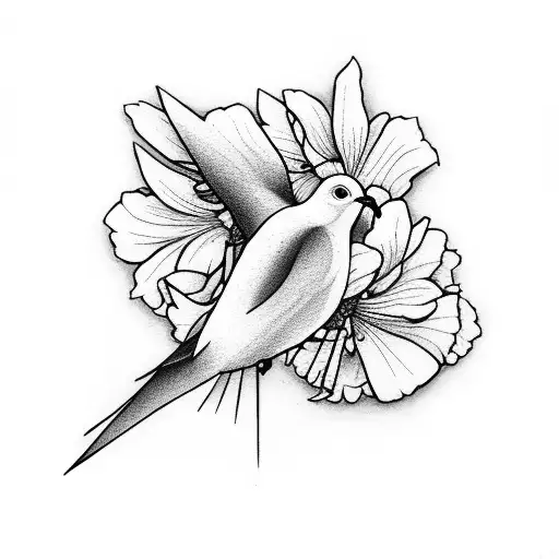 dove with azalea flowers, arrowhead tattoo design idea