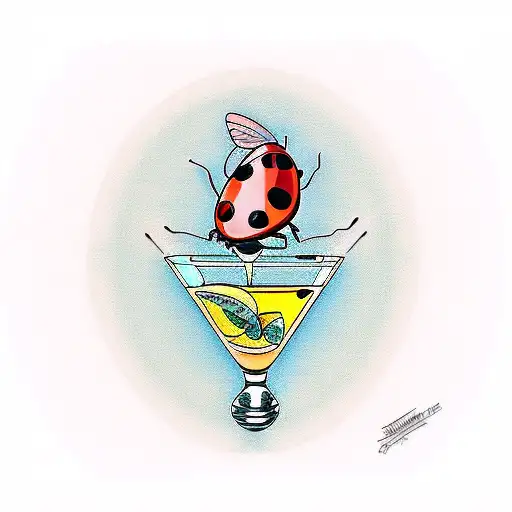 Traditional "Ladybug On Martini Glass" Tattoo Idea BlackInk AI