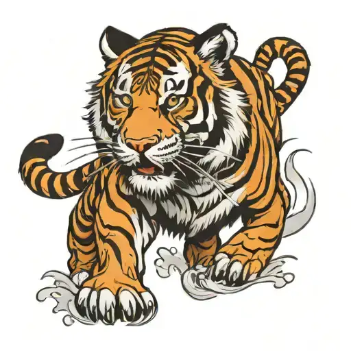 tiger walking tattoo design idea