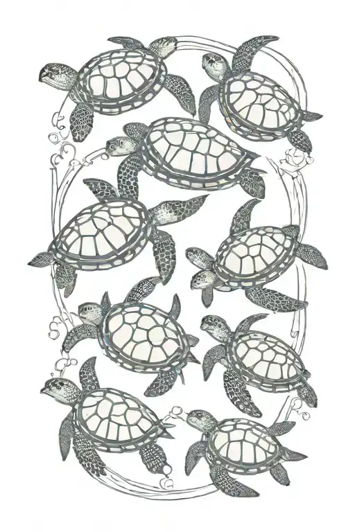 sea turtles swimming together with a circle around them  tattoo design idea