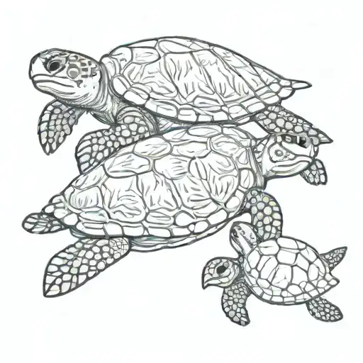 baby and mama sea turtle swimming together birds eye view tattoo design idea