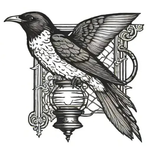 dark horror scene with swallow and lantern tattoo design idea